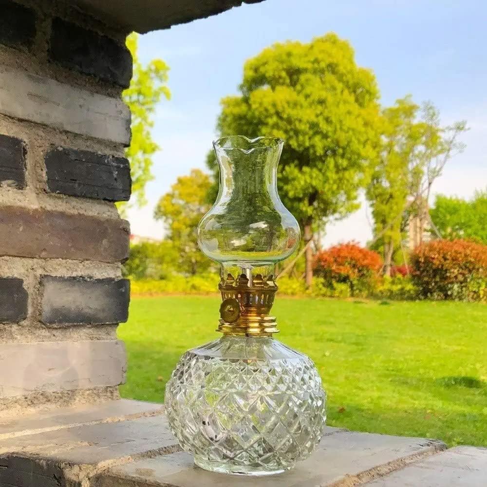 Decorative Lighting 7.08” Spherical Classic Oil Lamps with Glass Lampshade Adjustable Switch Kerosene Lamp with Wicks Emergency Light for Lnterior Decoration Party Atmosphere