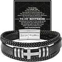 Presentes de dia dos namorados para ele, homens, pulseira trançada de couro cruzado, joias masculinas, presentes de aniversário para meu homem, namorado, marido, pai, avô, irmão, filho,