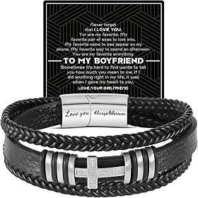Presentes de dia dos namorados para ele, homens, pulseira trançada de couro cruzado, joias masculinas, presentes de aniversário para meu homem, namorado, marido, pai, avô, irmão, filho,