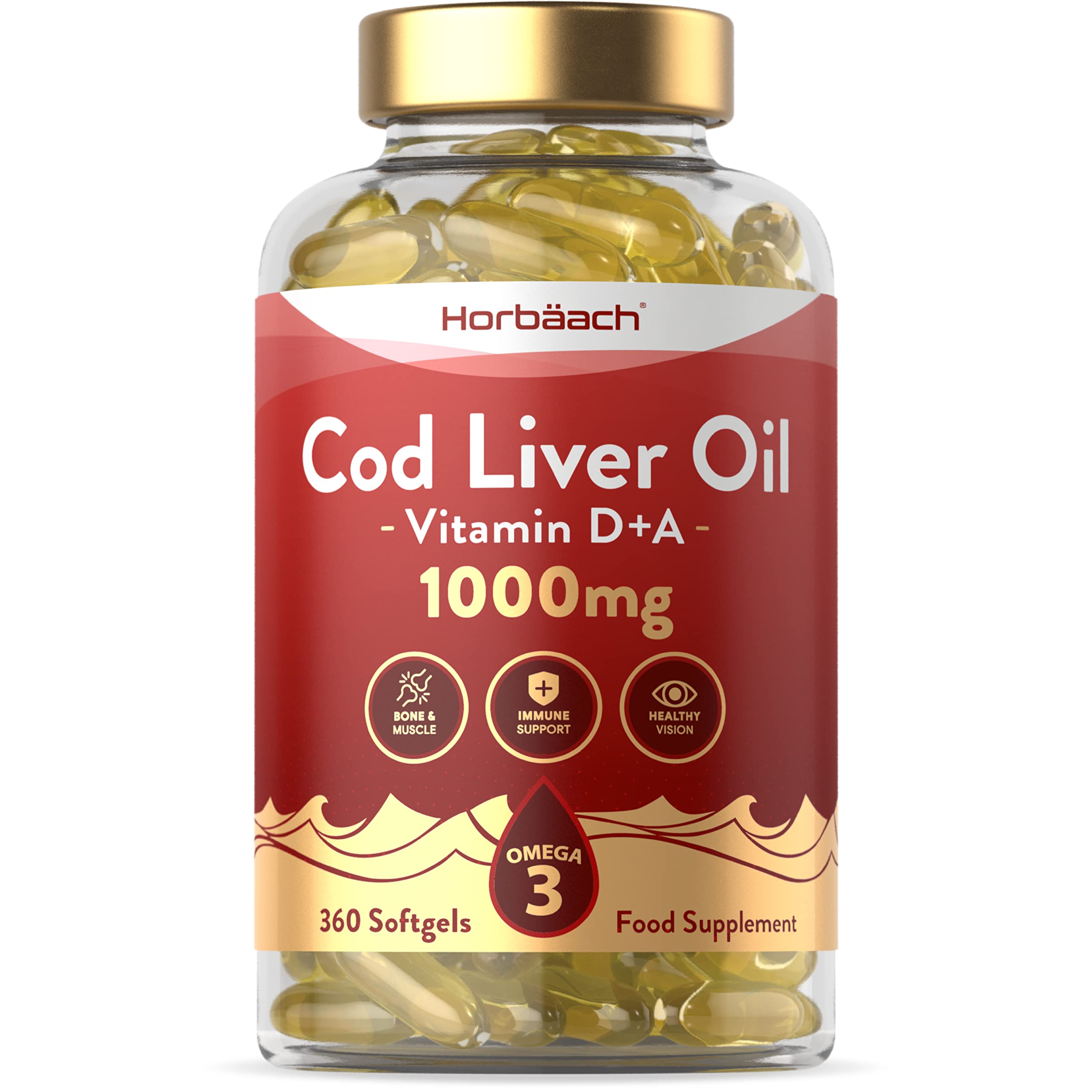 Buy Cod Liver Oil Capsules 1000mg 360 Liquid Softgels with Omega 3