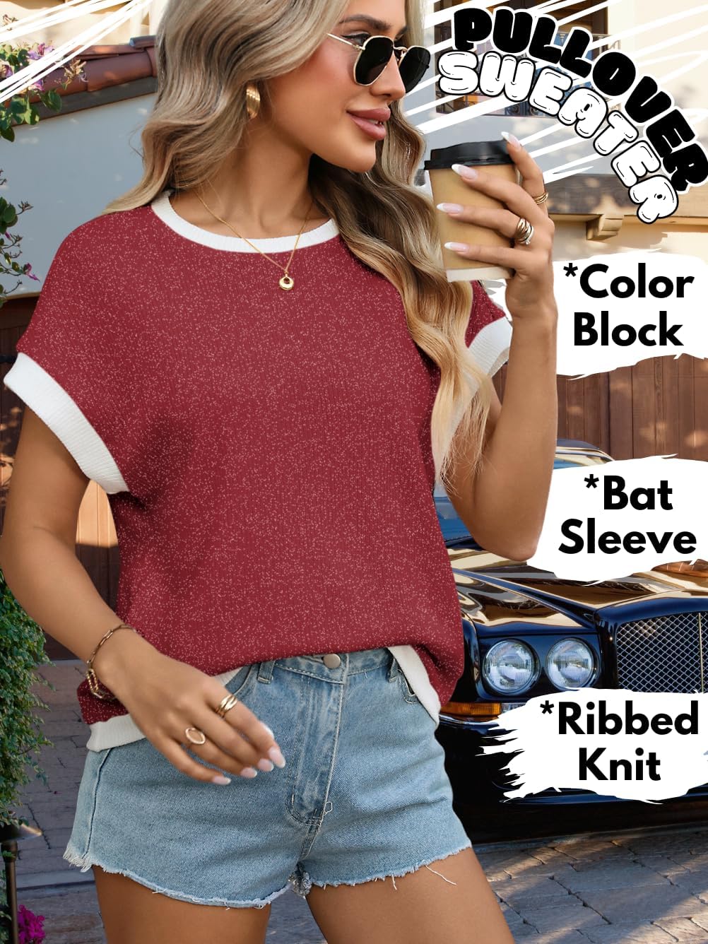 Kaei&Shi Cap Sleeve Sweater Vest,Oversized Color Block Knit Tops for Women,Spring Summer Casual Tank Top - Image 4