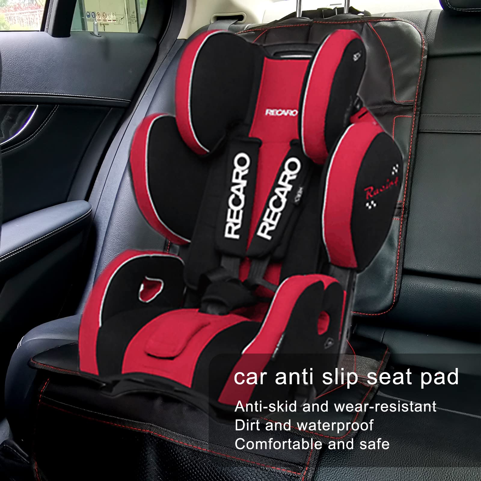 Ajxn Car Seat Protector, Thick Padding, 2 Mesh Storage Pockets, Waterproof, Protects Fabric Or Leather Seats From Child Car Seat And Pets, Non-Slip Rubber Padded Backing, Fits For Most Cars(Black