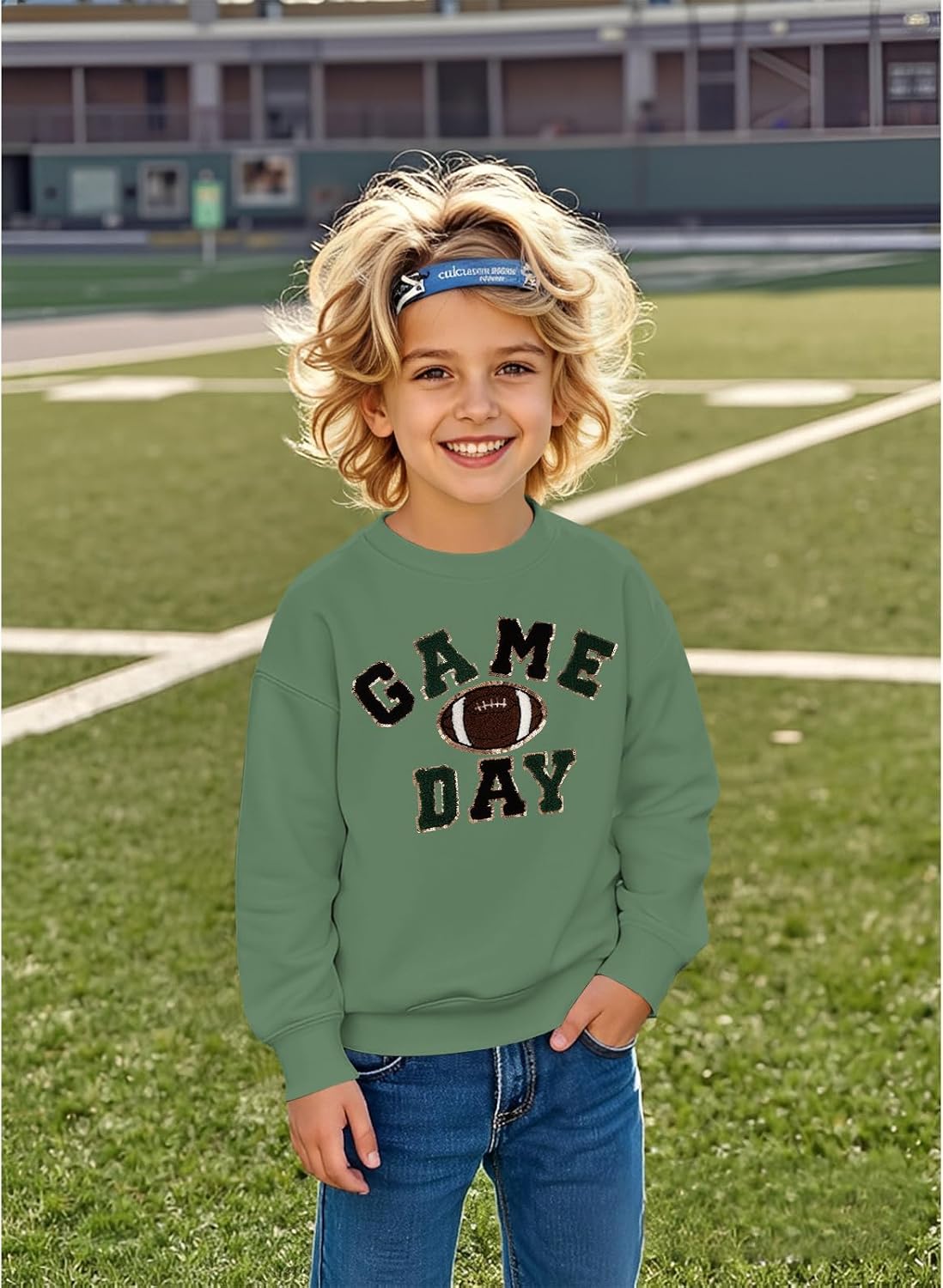 IZYJOY Football Game Day Sweatshirt Girl Boy Embroidered Football Pullover Long Sleeve Shirt Kids Sport Fans Outfit