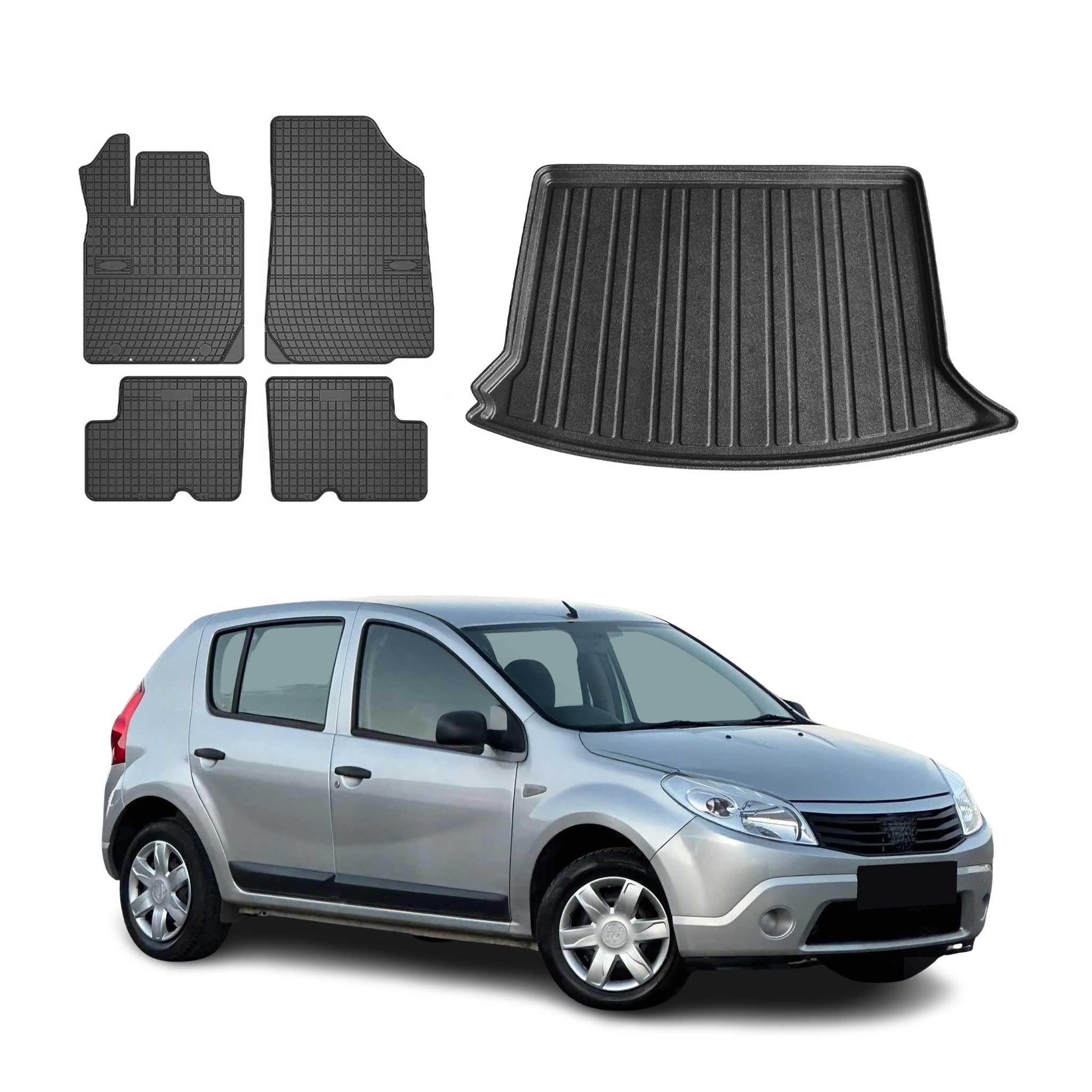 OMAC Fußmatten & Kofferraumwanne Set kompatibel mit Dacia Sandero 5tür 2008-2012 5tür Gummi