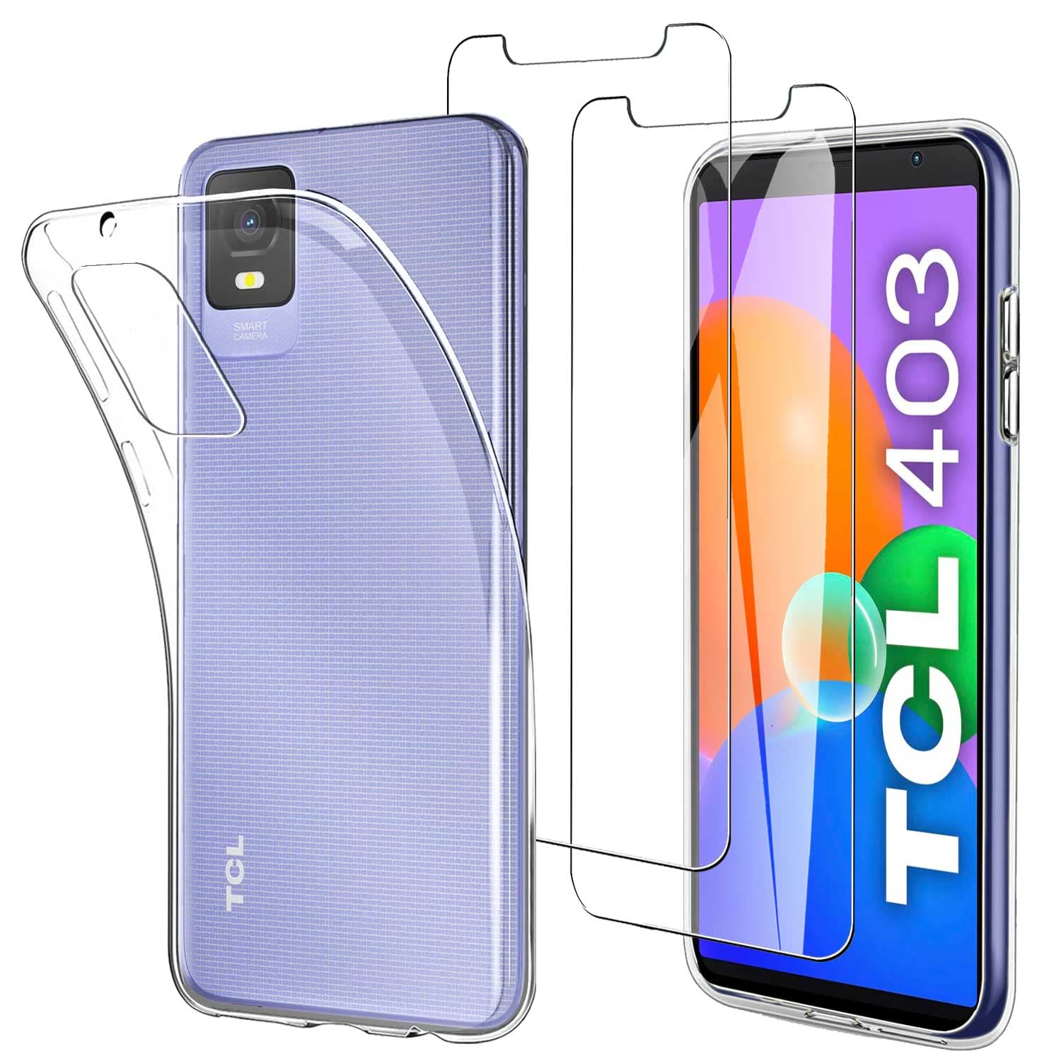 Cover Morbida In Silicone TPU + 2 Pellicole Vetro Temperato Per TCL 403 (6.6") – Custodia Protettiva Nero - 5