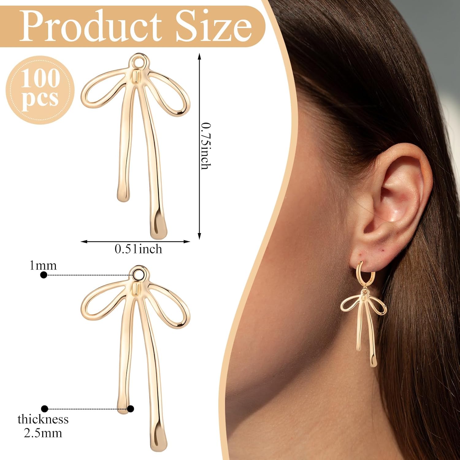 Ecally 100 Pcs Gold Bow Charms for Jewelry Making Plated Bowknot Charms Coquette Earrings Gold Bulk 0.51 x 0.75 Inches Pendants for Nail Bag Scarf Necklace Bracelets Wedding Festival Gift DIY - Image 2