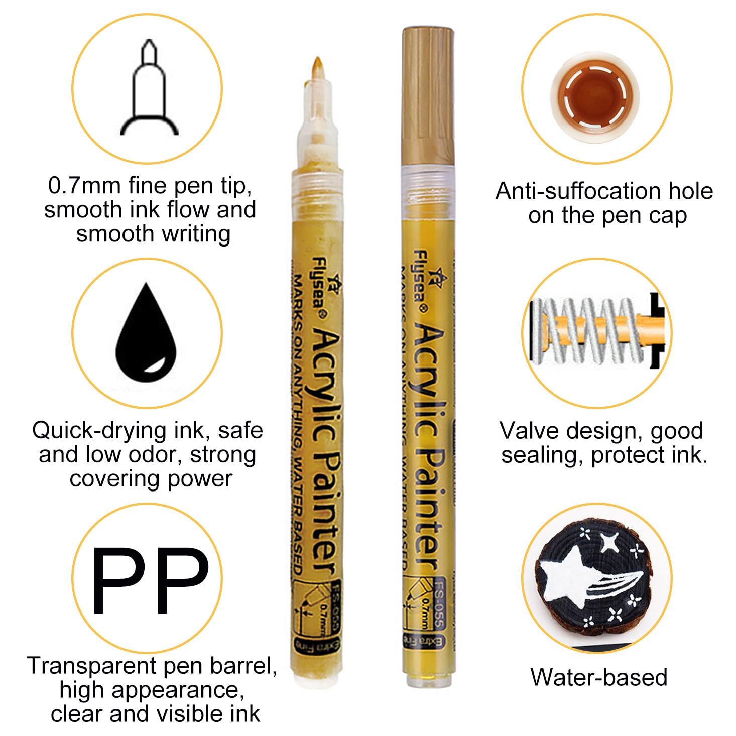 Set 4 Pennarelli Acrilici Metallizzati - Nero, Bianco, Oro, Argento | Punta Fine 0.7mm | Per Pietre, Legno, Vetro - Foto 5