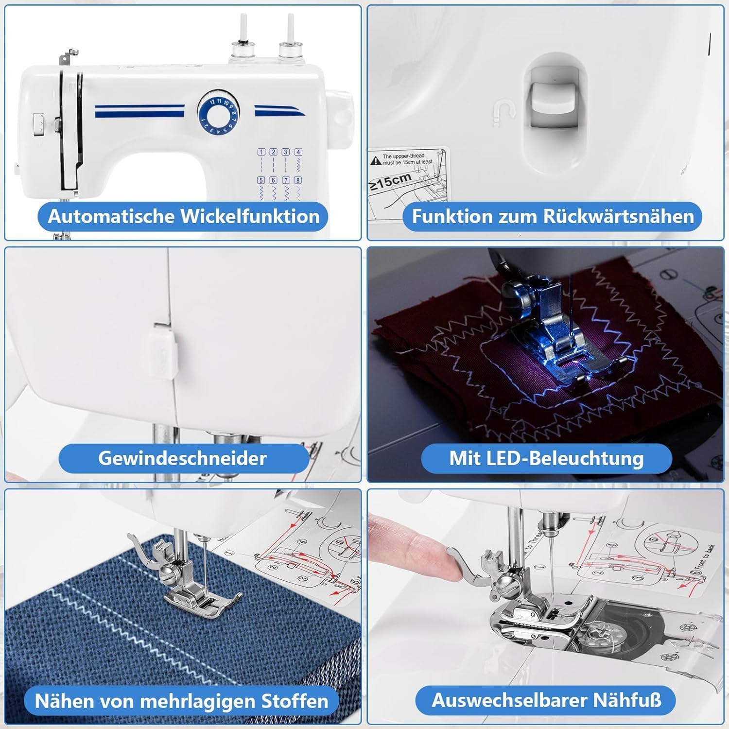 Maquina Coser Electrica, 12 Programas de Puntada, Mini Máquina de Coser Portátil para Infantil con Pedal y Luz LED, Fácil de Operar para Principiantes y Adultos