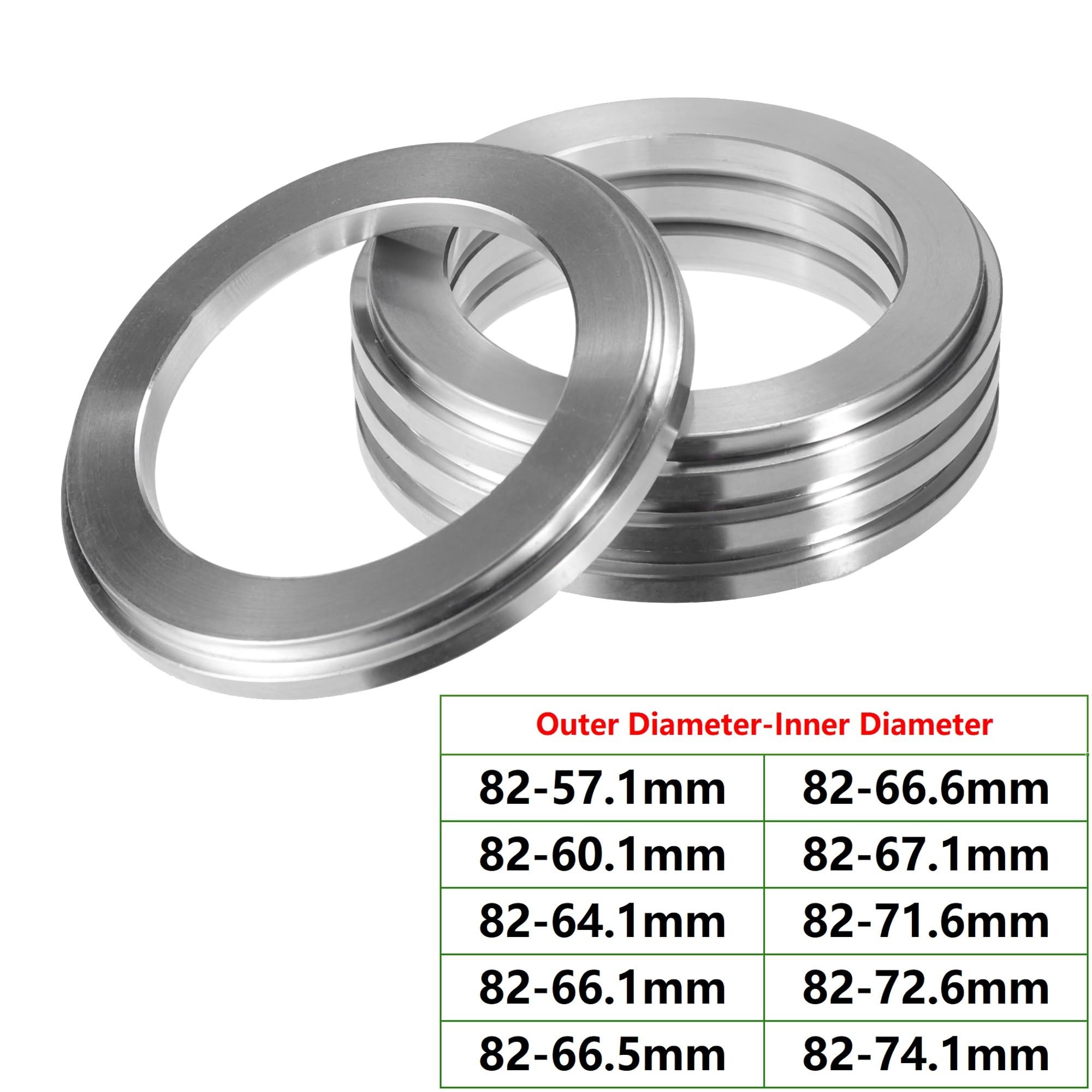 Bague De Centrage Jante 4 pièces OD 82mm à ID 57.1mm 66.1mm 66.5mm 72.6mm 74.1mm anneaux centraux de moyeu de voiture en alliage d'aluminium entretoise centrale d'alésage de roue(82-57.1mm)