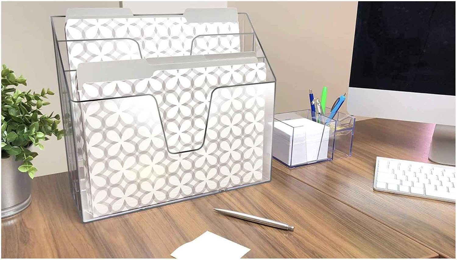 Acrimet Horizontal Triple File Folder Holder Organizer (Clear Crystal Color)