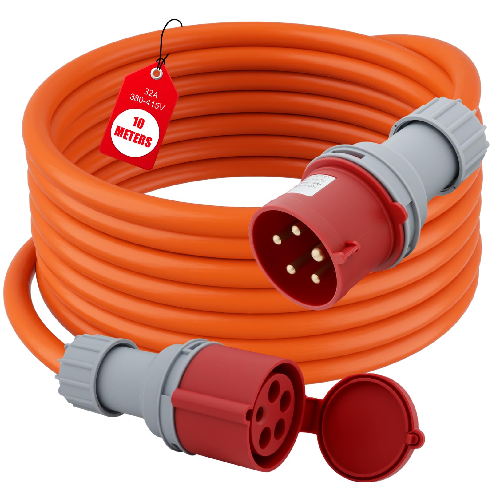 CEE-Verlängerungskabel 16A 10m für Camping – Industrielles Kabel 240V 5G2,5mm², IP44 Außenbereich, Signalfarbe Orange, Made in Germany, für Wohnwagen und Wohnmobil