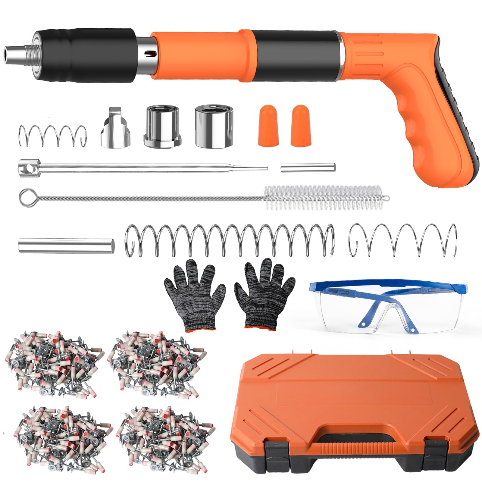 Clouse à béton, pistolet à clous manuel avec 5 niveaux réglables - jeu complet de 200 clous, pistolet à clous portable, mini-cloure portatif pour murs en béton, plafonds
