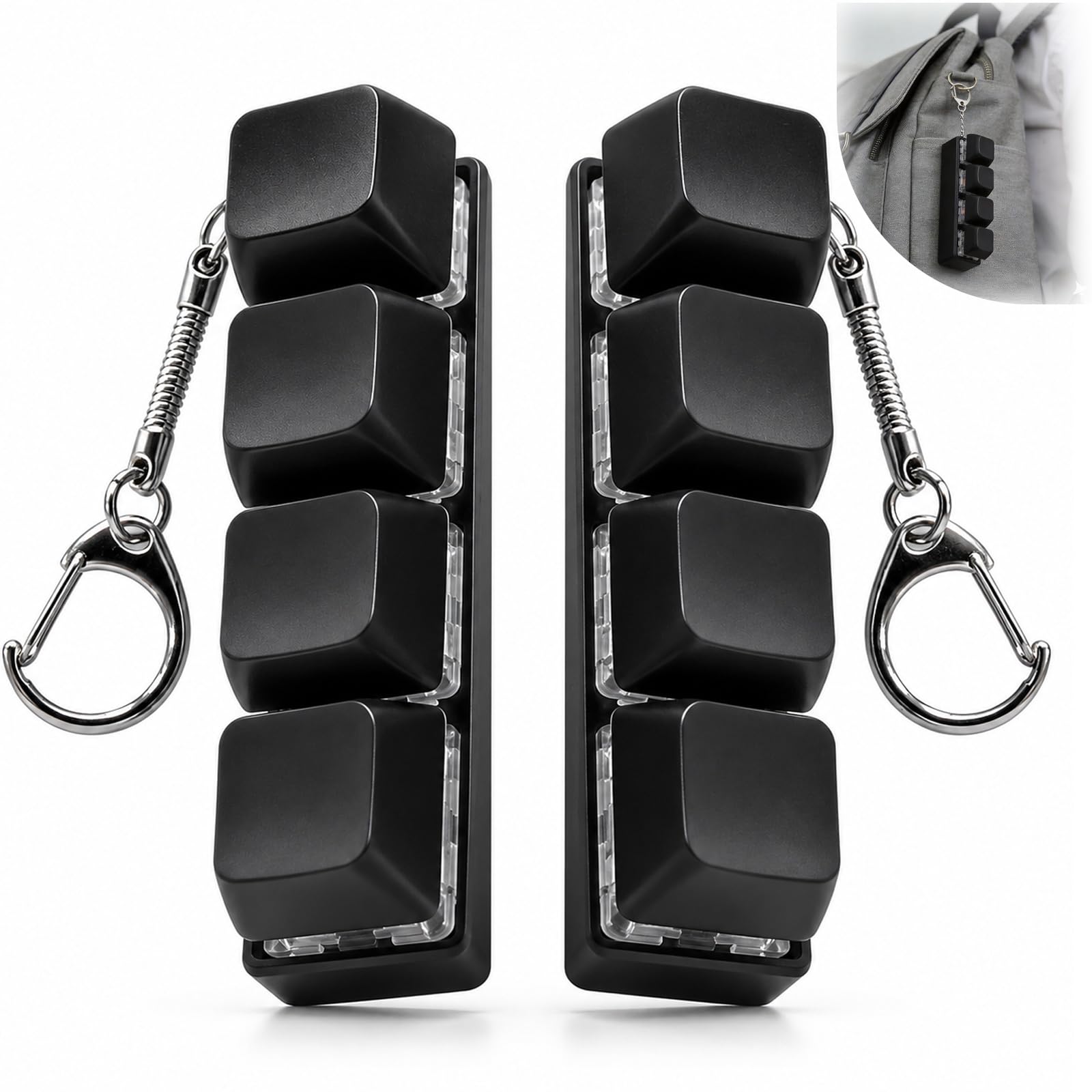 2 Pcs Mechanical Keyboard Style Keycap Keychain, Solid Colour 4-Key Clicker Accessory with Tactile Button Press, Portable Desk Bag Key Ring Gadget for Adults Office Use