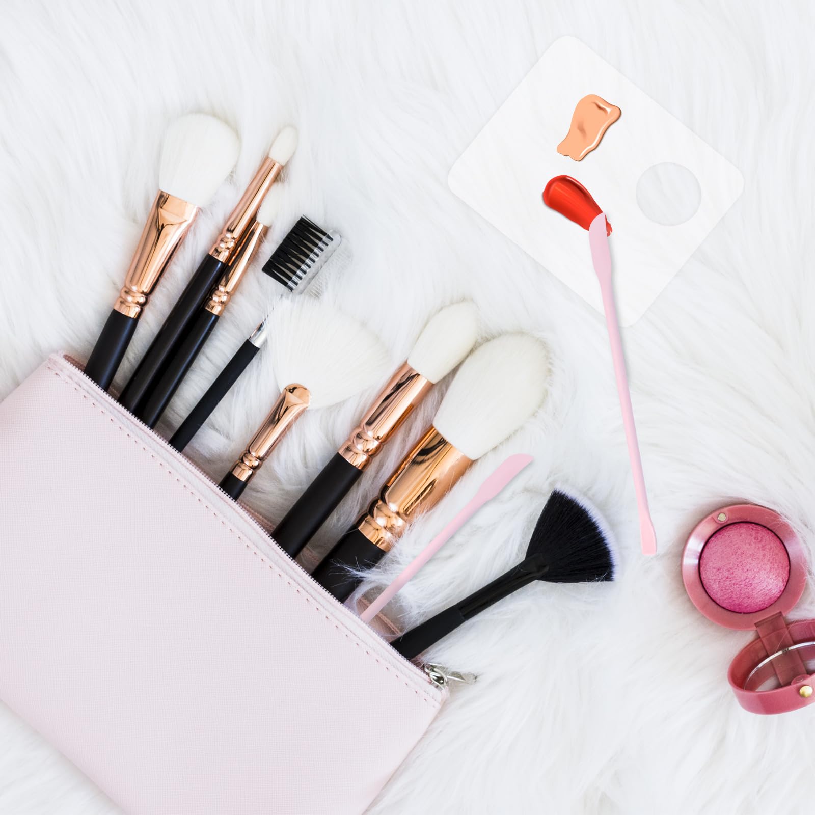 Juego de espátulas para mezclar maquillaje, 2 mini paletas de maquillaje acrílico y 2 espátulas de silicona para el cuidado de la piel, paleta de base de crema para mezclar y guardar 7