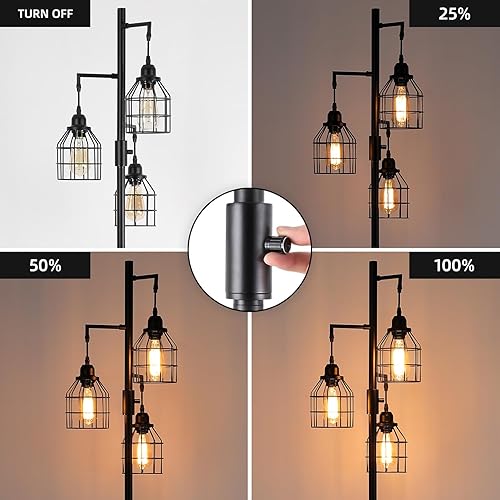 Miniatura 2 de 9MMML Lámpara de pie para sala de estar, lámpara de pie industrial regulable de granja, 3 luces de jaula de metal, 68 pulgadas, 3 bombillas LED