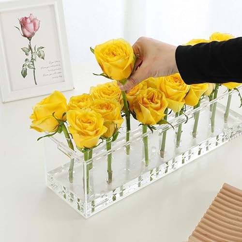 Miniatura 4 de WORHE Florero de acrílico rectangular floral para mesa de comedor de 16.5 pulgadas de largo, jarrón rectangular decorativo transparente para