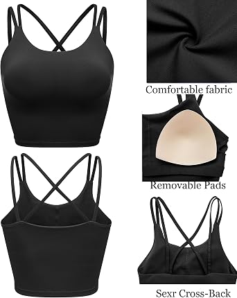 Padded Sports Bra for Women Workout Fitness Running Crop Yoga Tank Tops with Built in Bra Camisole Longline Shirts