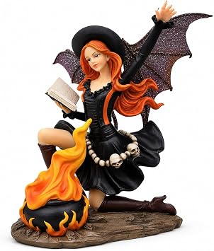 Comfy Hour 7 Inch Gothic Fairy Witch Figurine, Owl Cauldron Decor | fairy statues and figurines, dark fairies figurines, resin witch statue, Halloween fairy, hand-painted polyresin, 1 piece