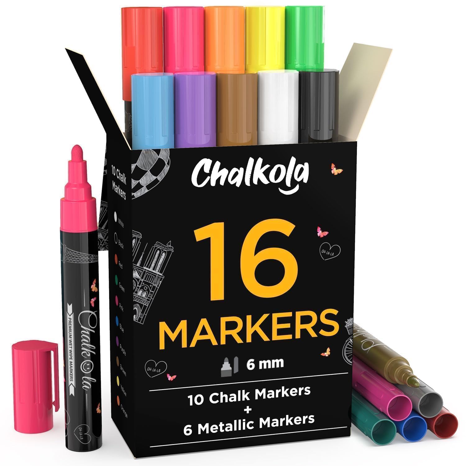 5 Marqueurs Acryliques Noirs Chalkola - Pour Tableau Noir, Ardoise, Surface Lisse - Trait Intense - 12