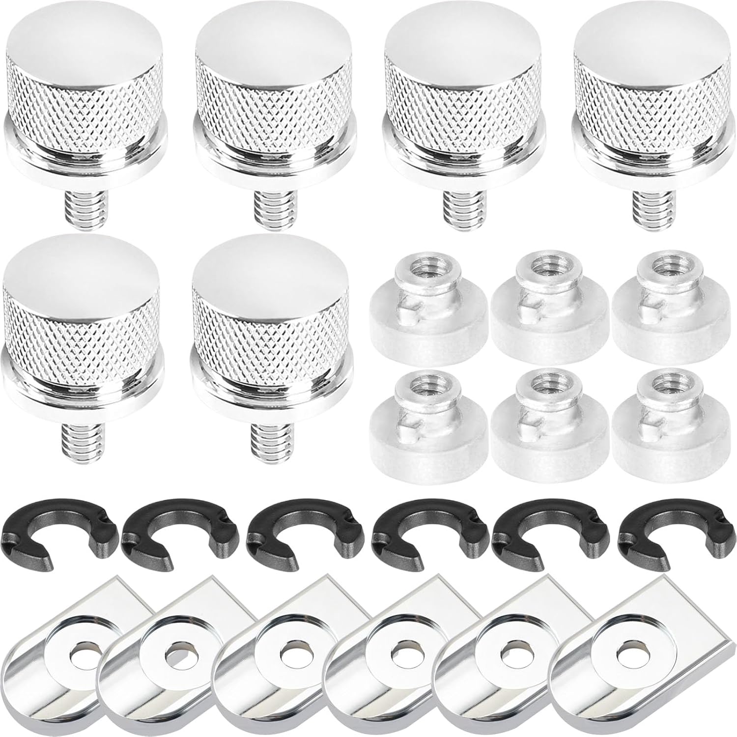 6 Pack Motorcycle Seat Bolt Kit Compatible with Harley Davidson, 1/4-20 Thread Seat Bolt & Nut Set (6 Pack Chrome)