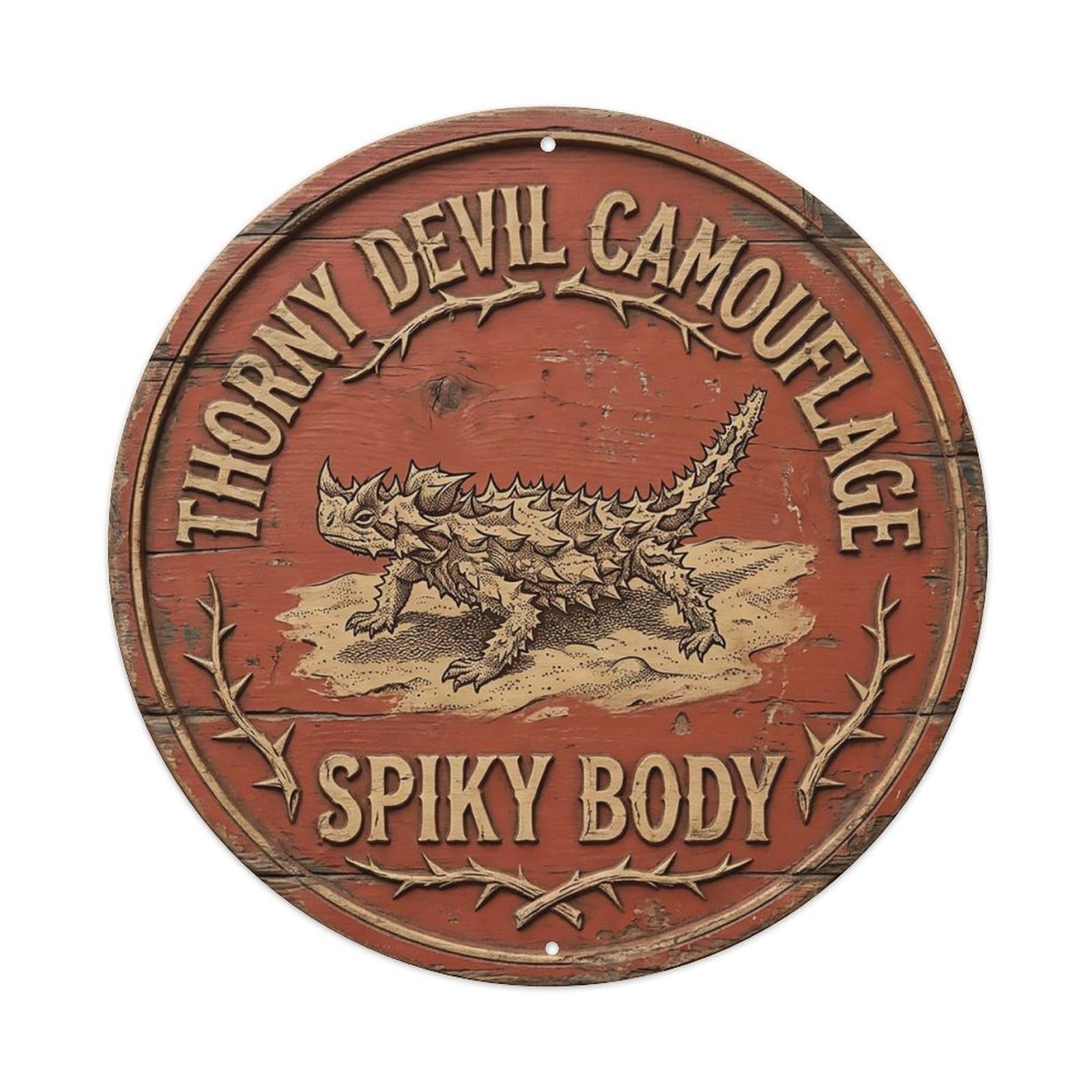 Cxhjca 8X8inch(20X20cm) Thorny Devil Camouflage Spiky Body Metal Tin Sign