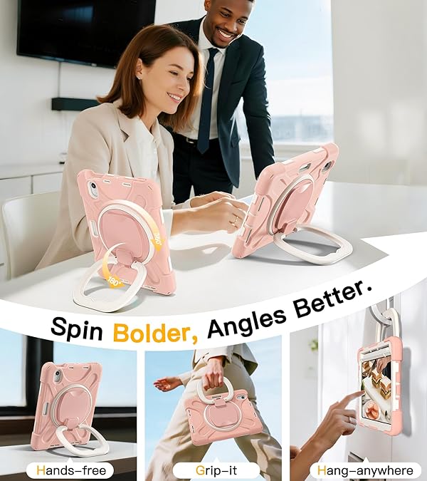 BRAECN Case for iPad mini 7 (A17 Pro) 8.3 Inch, iPad mini 6th Generation Case, Silicone Heavy Duty Protective Cover w/Screen Protector, Shoulder Strap, Pencil Holder, Swivel Handle Grip, Rose Gold by BRAECN - Image 4