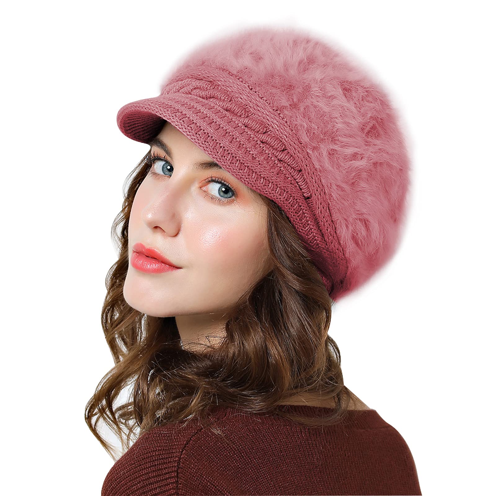 Lachi Women's Pink Winter Hat Beret Winter Hat For Knit Beanie Cabbie Cap Visor Warm Skullcap Knitted Cloche