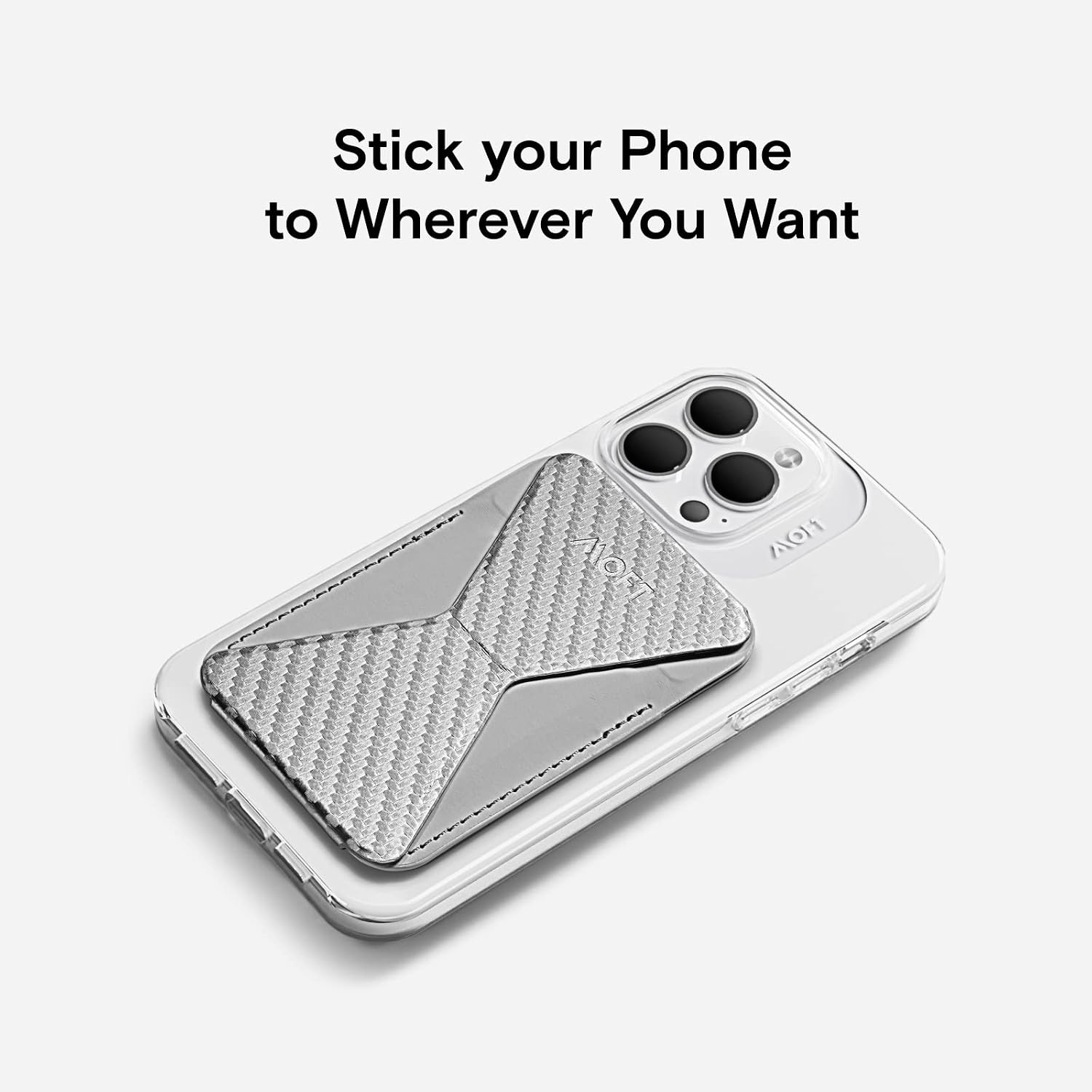 MOFT MagSafe Wallet Stand for iPhone 14/13/12 Series MagSafe Compatible Phone Stand with 3 Viewing Angles, Carbon Sliver