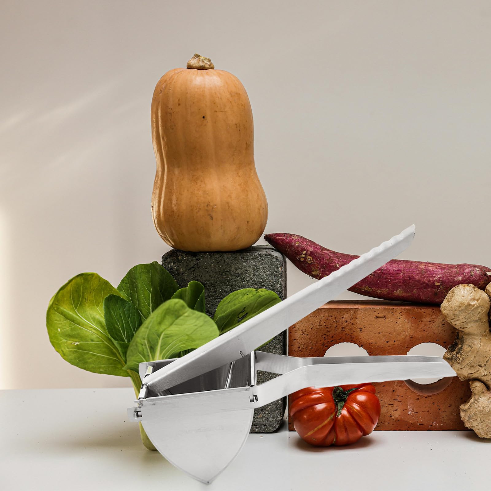 Schiacciapatate in Acciaio Inossidabile Argento, Pressa Patate Manuale Compatta e Portatile per Cucina Domestica e Picnic All'aperto, Facile da Usare