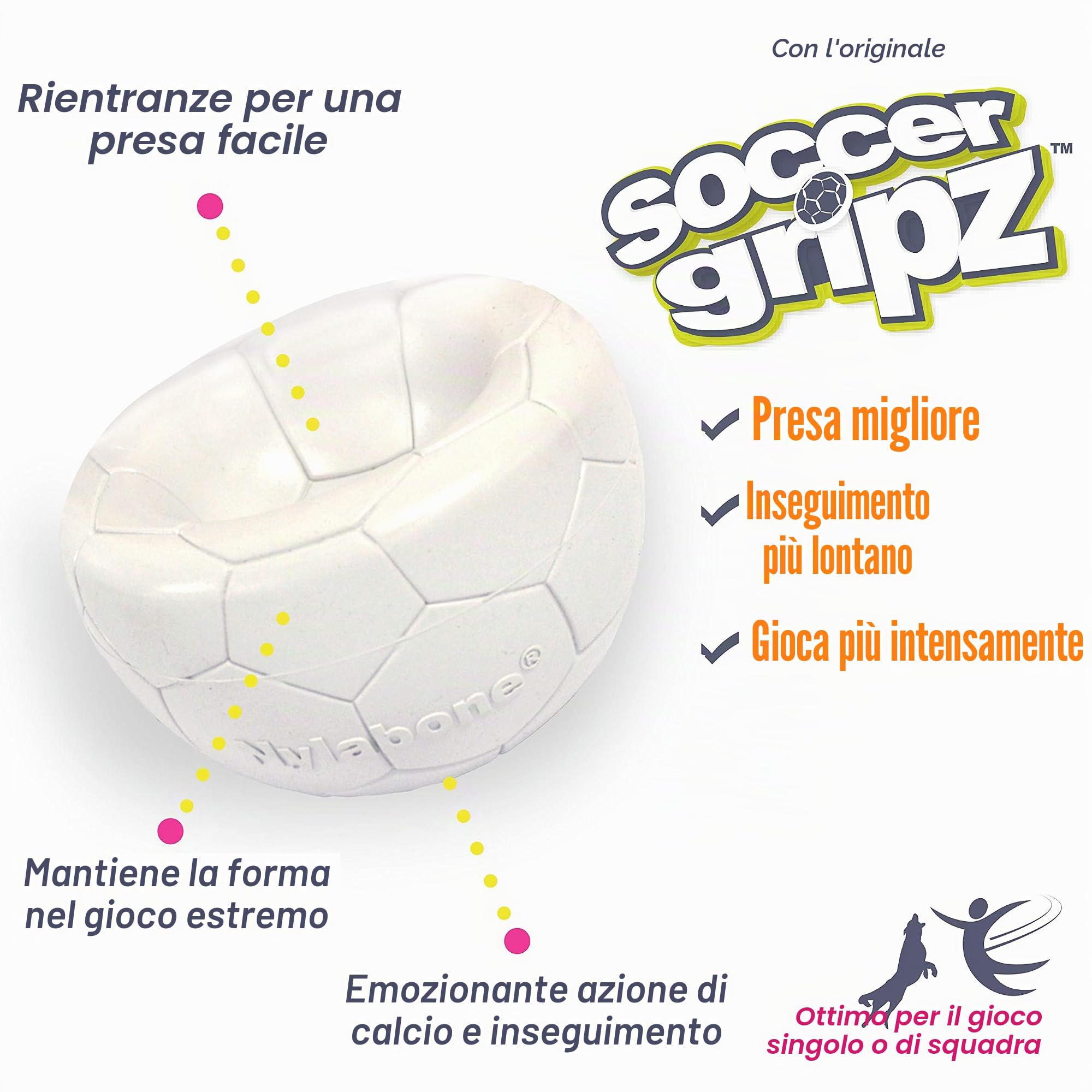 Nylabone Power Play Gripz - Palla da calcio per cani, con design facile da raccogliere, misura media, 14 cm