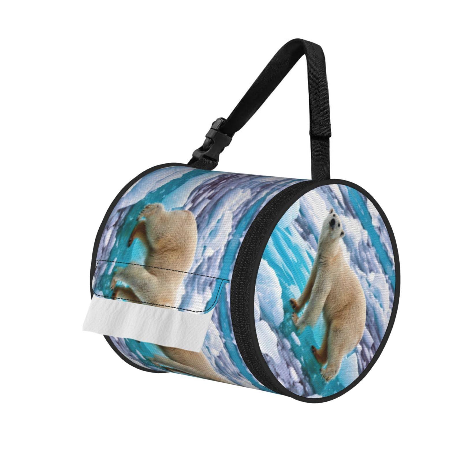 Bear Ice Printed Toilet Paper Holder Bag, Adjustable Strap Roll Paper Organizer for Car Kitchen Outdoor
