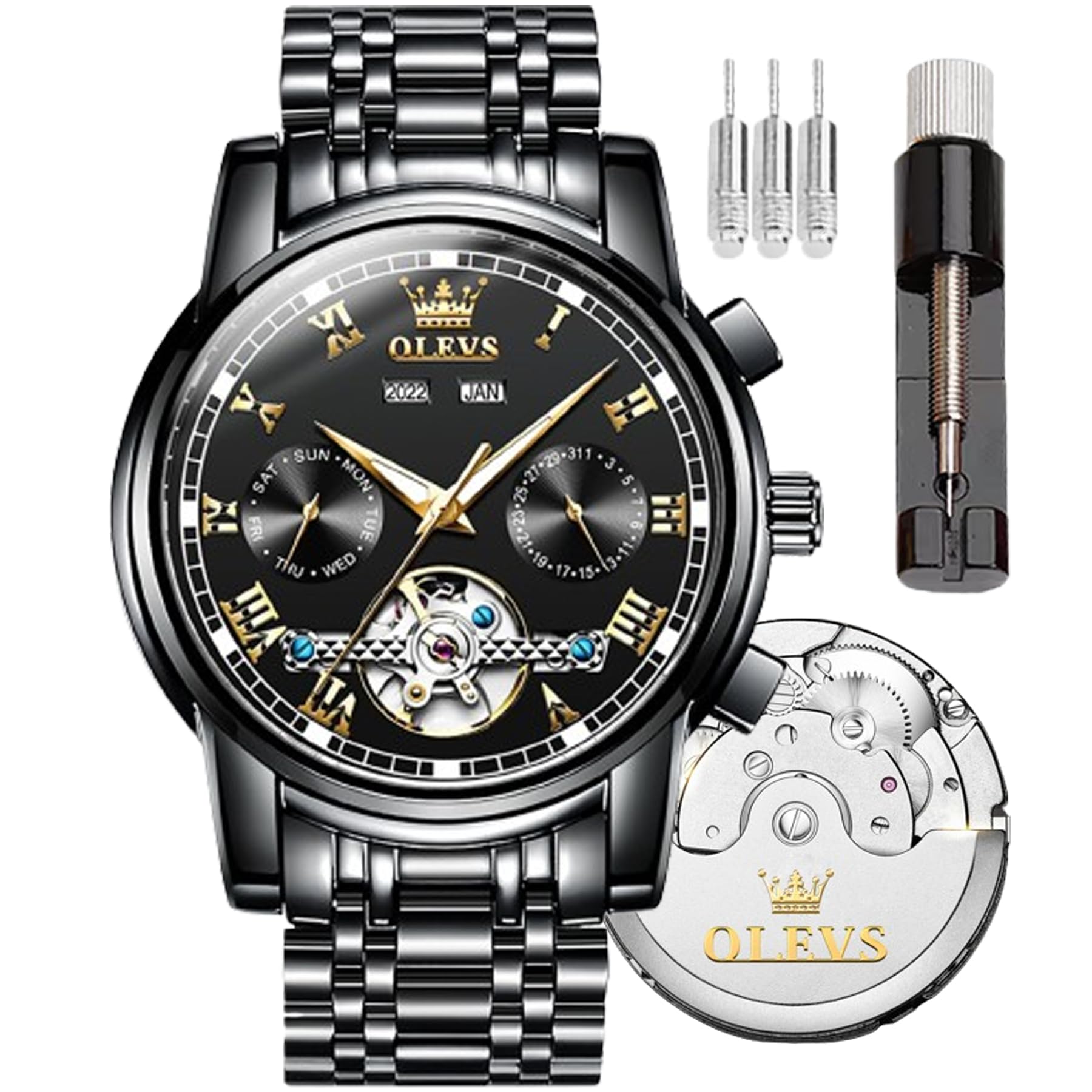 Automatic Self-Winding Skeleton Watch for Men - Tourbillon, No Battery, Luxury Stainless Steel With Date, Mechanical, Waterproof, Fashion