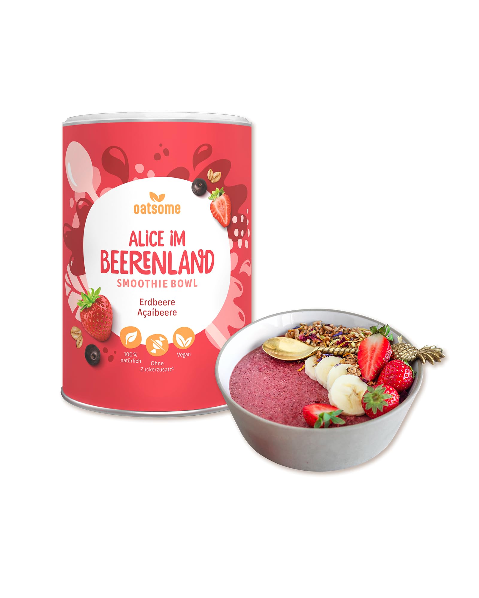 OATSOME® Alice Im Beerenland | Smoothie Bowl Mit Acai & Erdbeeren | 100% Natürlich, Vegan & Ohne Zuckerzusatz + Zusatzstoffe | Einfache Zubereitung | Frühstück | Superfoods | Gefriertrocknung | 400g