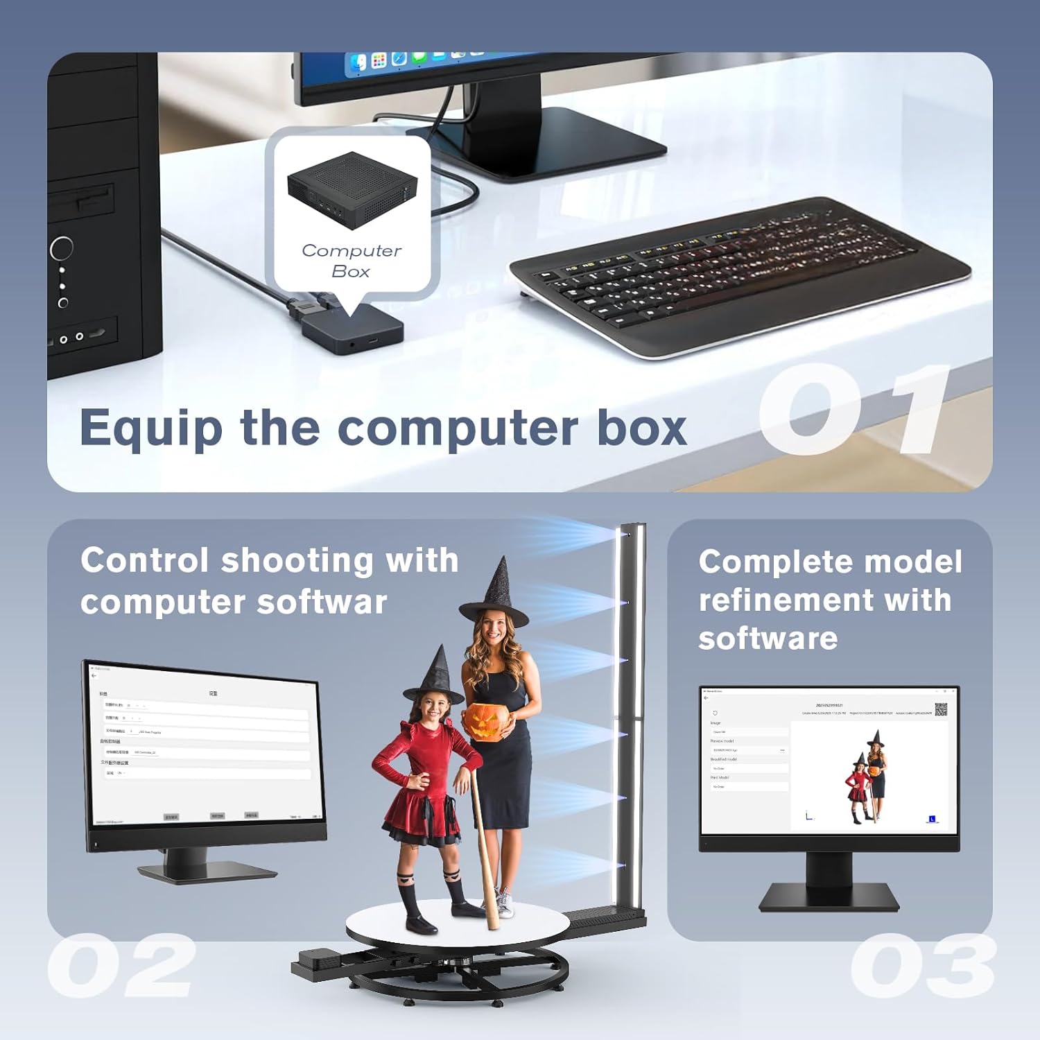 MWE Full Body 3D Scanner for 3D Printing with Software,6 HD Cameras Automatic 360 Rotation 3D Printer Scanner Metrology-Grade Precision 0.01mm for People up to 2 Meters (40in)