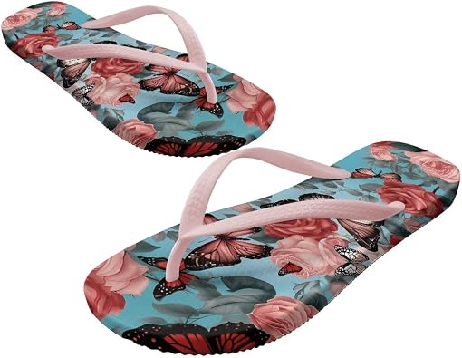 Flip Flops for Women Floral Printed Footwear Flats Sandals Lightweight Sandal Summer Beach Slides SizeUS 5-9