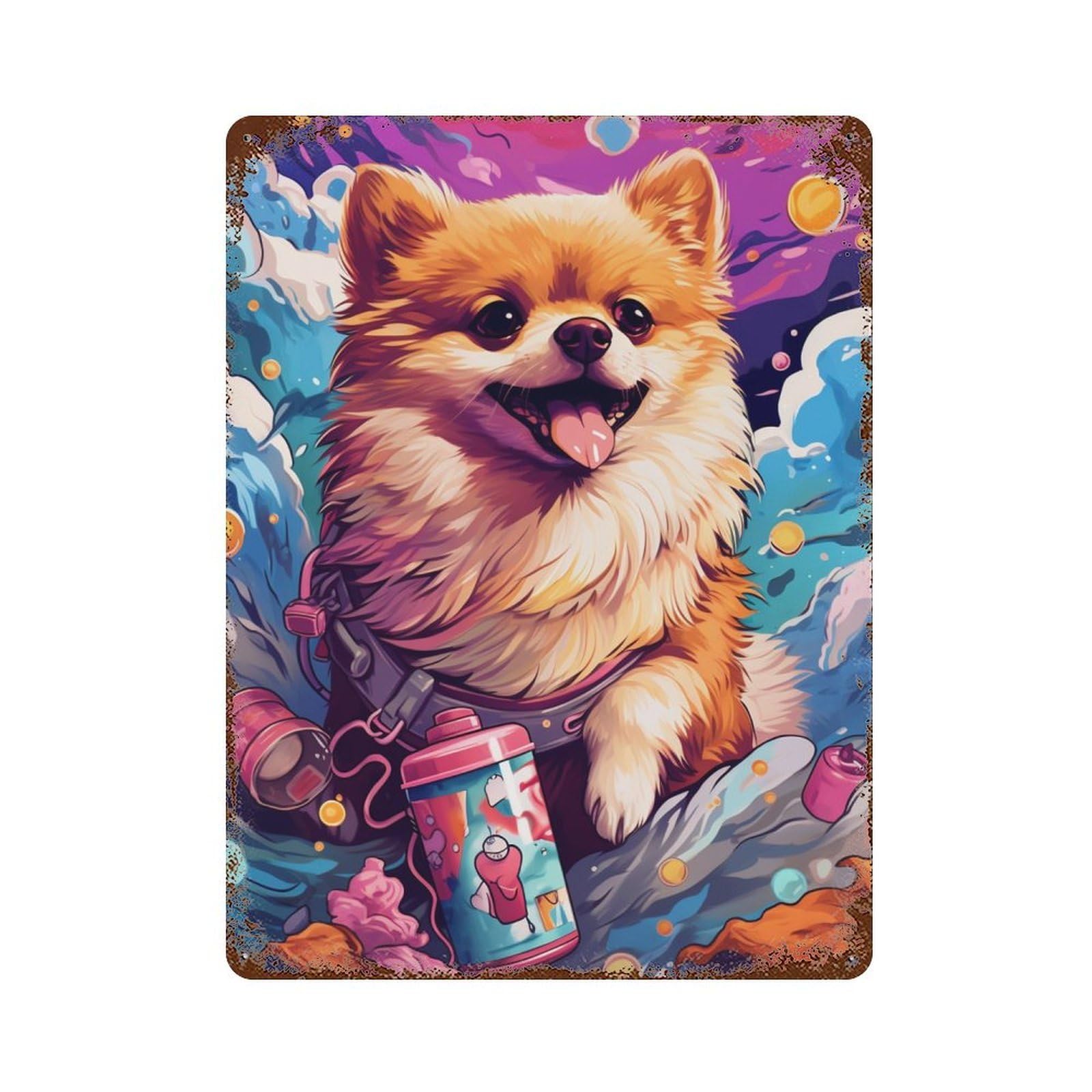Underwater Pomeranian Adventure Vintage Wall Sign 15.7"x11.8", Rust Effect Metal Decor for Shed, Workshop And Garage Wall Decor