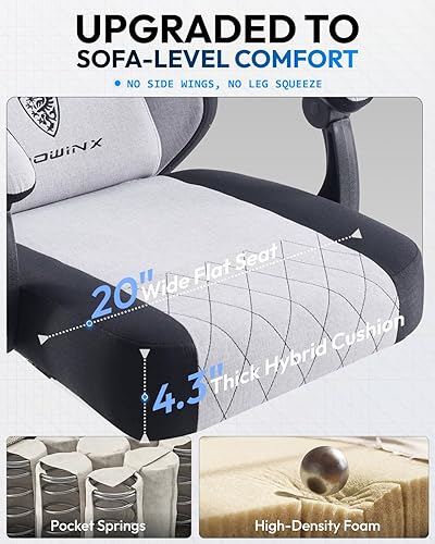 Miniatura 4 de Dowinx Silla de juegos, sillas de juegos de tela para adultos con cojines de resorte de bolsillo y soporte lumbar, silla ergonómica de masaje para