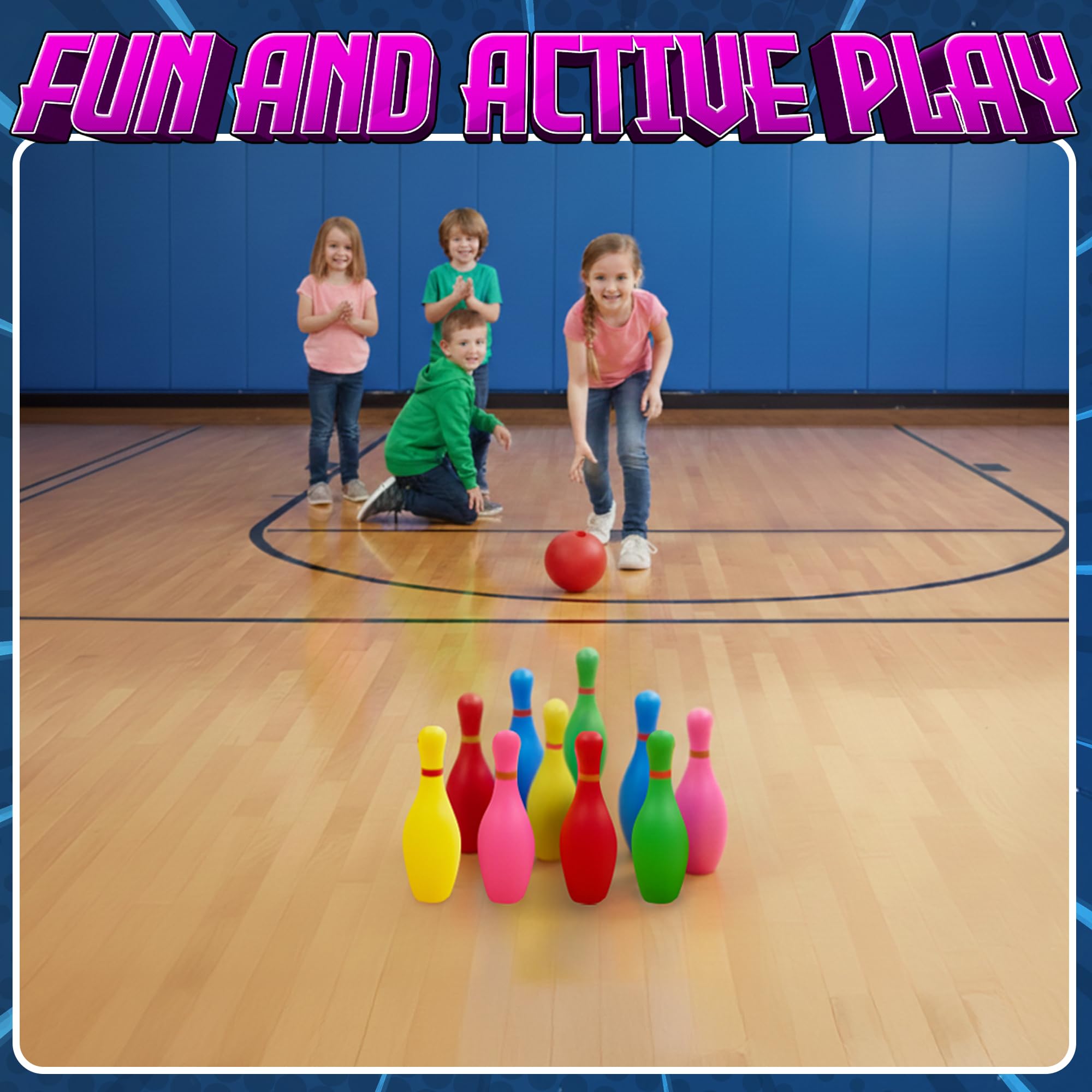 Bowling-Set für Kinder mit 10 bunten Kegeln und 2 leichten Bällen, lustiges Spiel für drinnen und draußen, ideal für aktives Spiel, Lernen und Geschenke für Jungen und Mädchen ab 3 Jahren