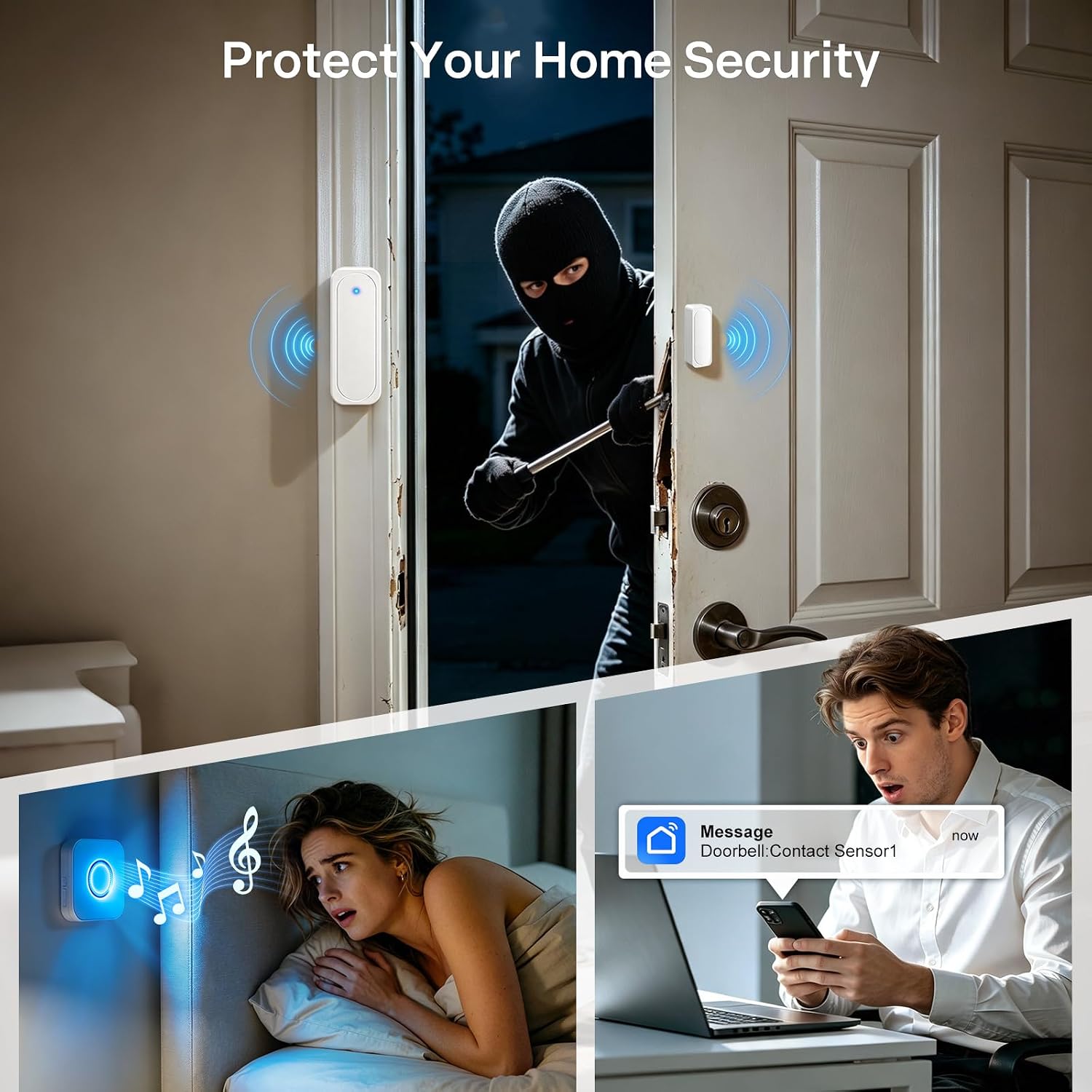 4 in 1 Smart Door Chime When Door Opens Entry Alarm for Security/Kids/Store | 600FT, 32 Chimes, 5 Volumes & 3 LED Modes, Plug-in, No Wiring, Alerts via Tuya/Smart Life, 2.4 GHz Only, Expand to 32 Sensors