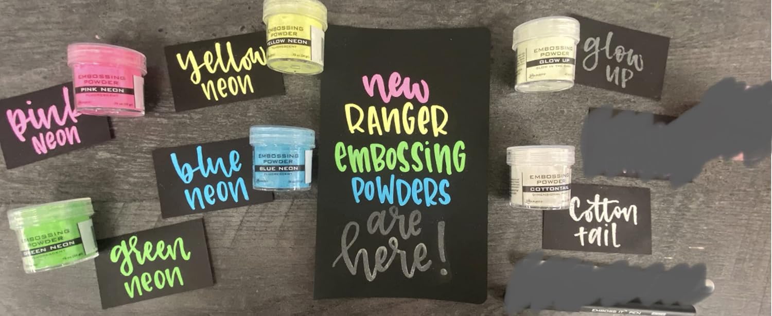 Embossing Powder Bundle -Blue, Green, Pink, Yellow Neon, Glow Up and Cottontail Ranger Ink