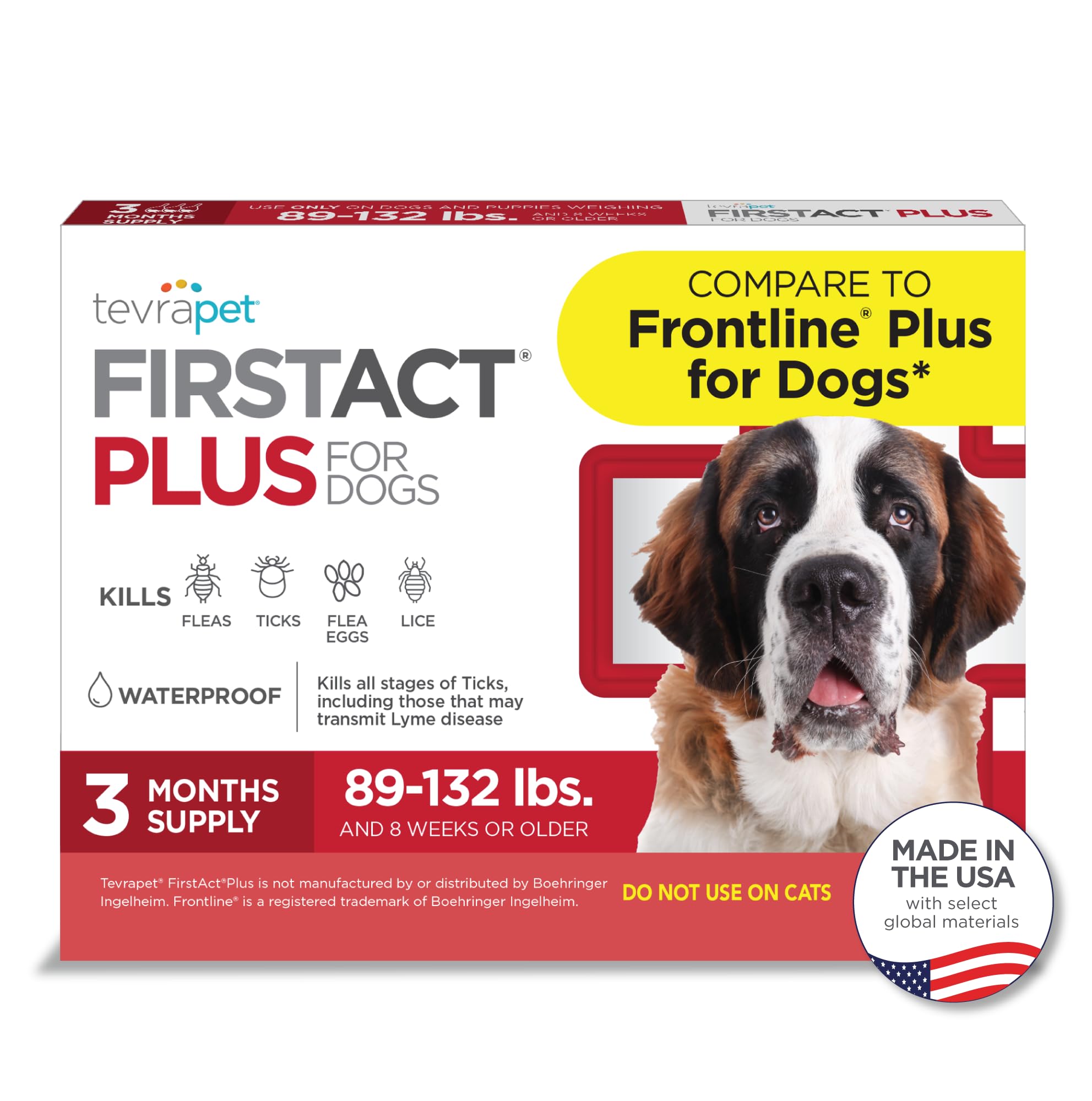 FirstAct Plus Flea Treatment for Dogs, Extra Large Dogs 89+ lbs, 3 Doses, Same Active Ingredients as Frontline Plus Flea and Tick Prevention for Dogs
