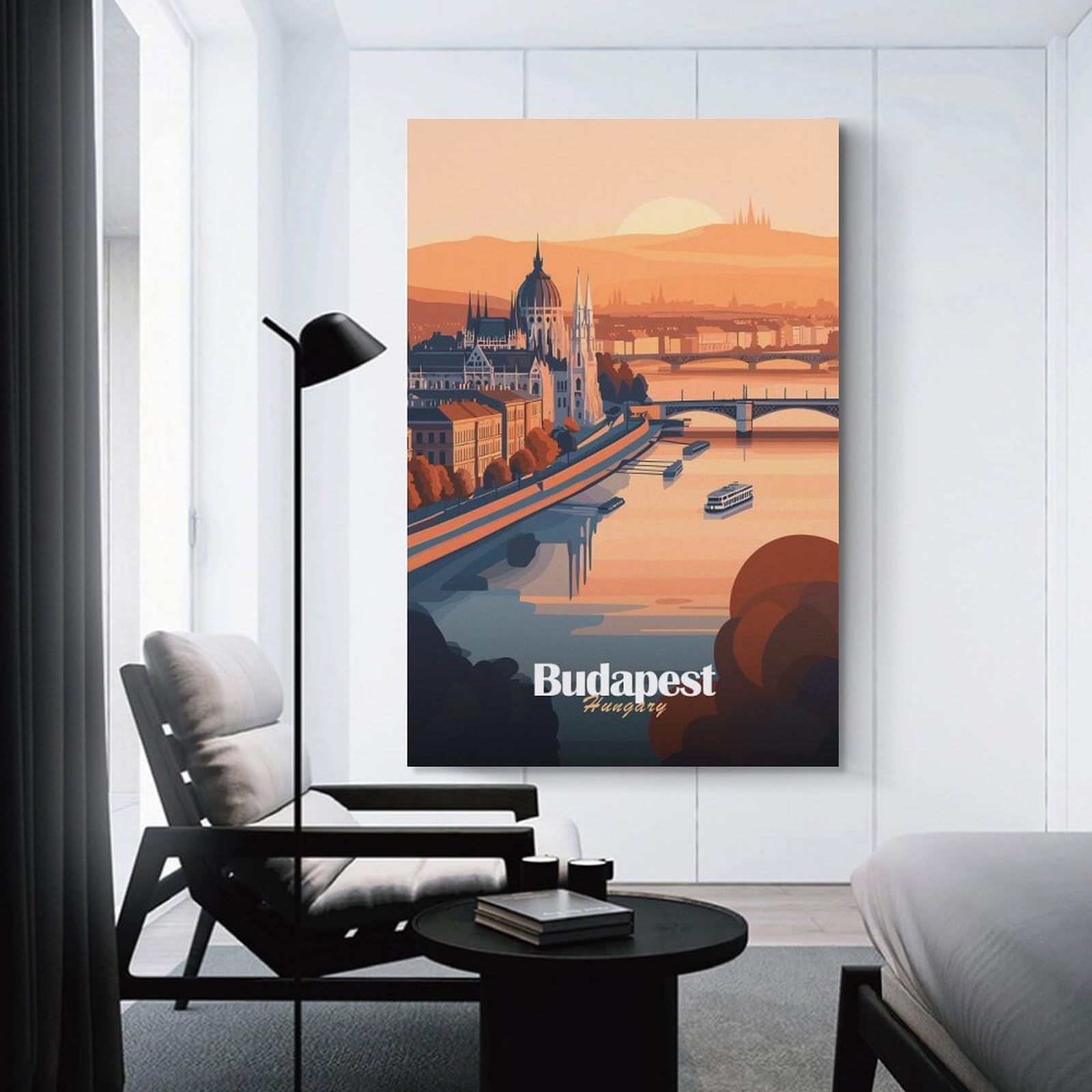 Junmoney Unframe-Style-17 Decorative Wall Artwork Budapest Cityscape Sunset, 16X24inch(40X60cm), For New Homes, Bedrooms Or Workspaces, Canvas Artwork With Gifting Potential