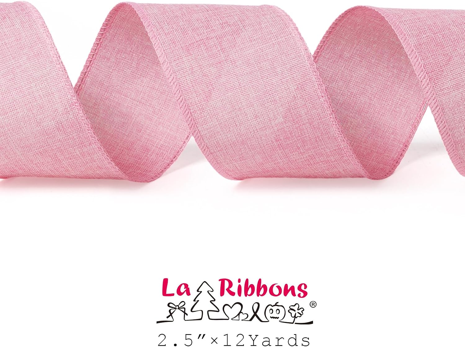 LaRibbons Pink Linen Wired Ribbon, 2.5 Inch x 12 Yard Continuous, Burlap Wired Ribbon for Spring Easter Wreaths, Bow Crafts, Gift, Christmas Tree Decoration, Home Decor
