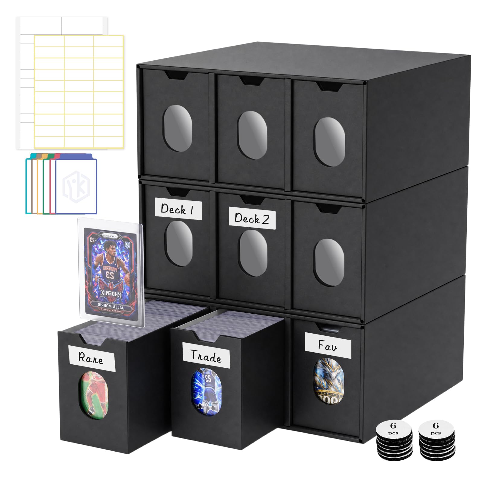 Toploader Storage Drawer Organizer, Stackable Cardboard Trading Card Storage Box with Clear Viewing Window, Labels & Sorting Cards for Sports Cards, Baseball Cards and TCG Collections (9 Drawers)