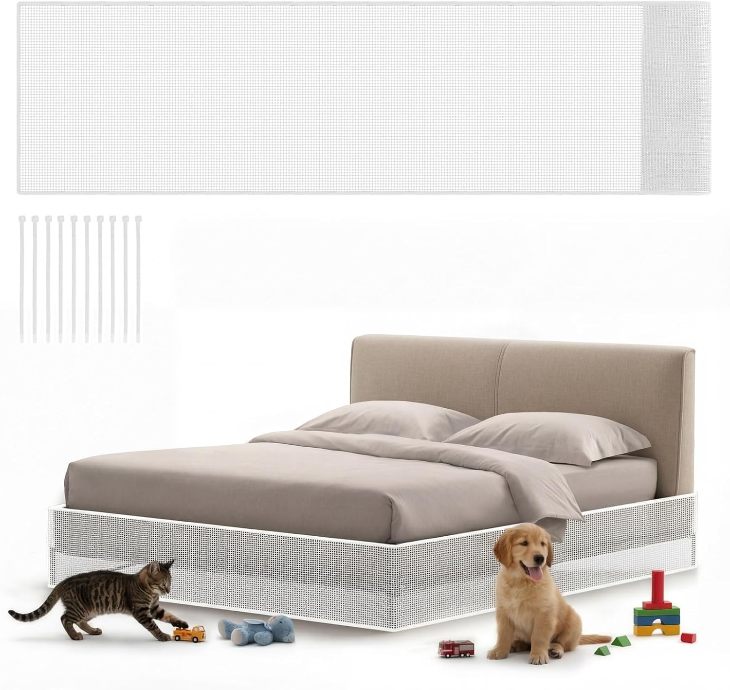 Pangda 240 x 16 Inch Cutable Under Bed Blocker for Pets and Toys Extra Tall Under Couch Blocker with Zip Ties Sofa Furniture Bumper Barriers for King and Queen Size Bed Stop Dogs Cats (White)