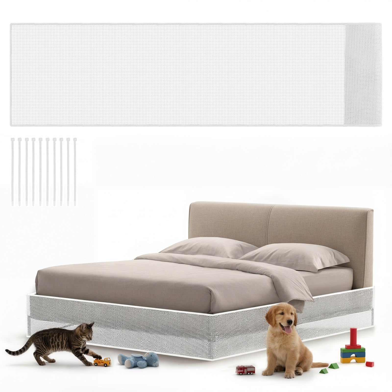 Photo 1 of Pangda 240 x 16 Inch Cutable Under Bed Blocker for Pets and Toys Extra Tall Under Couch Blocker with Zip Ties Sofa Furniture Bumper Barriers for King and Queen Size Bed Stop Dogs Cats (White)