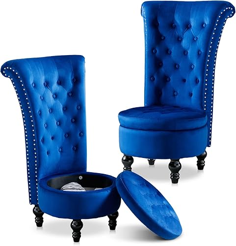 Silla gótica Queen of Throne, 2 sillas de terciopelo con respaldo alto con ribete de cabeza de clavos, silla decorativa retro tapizada con botones y