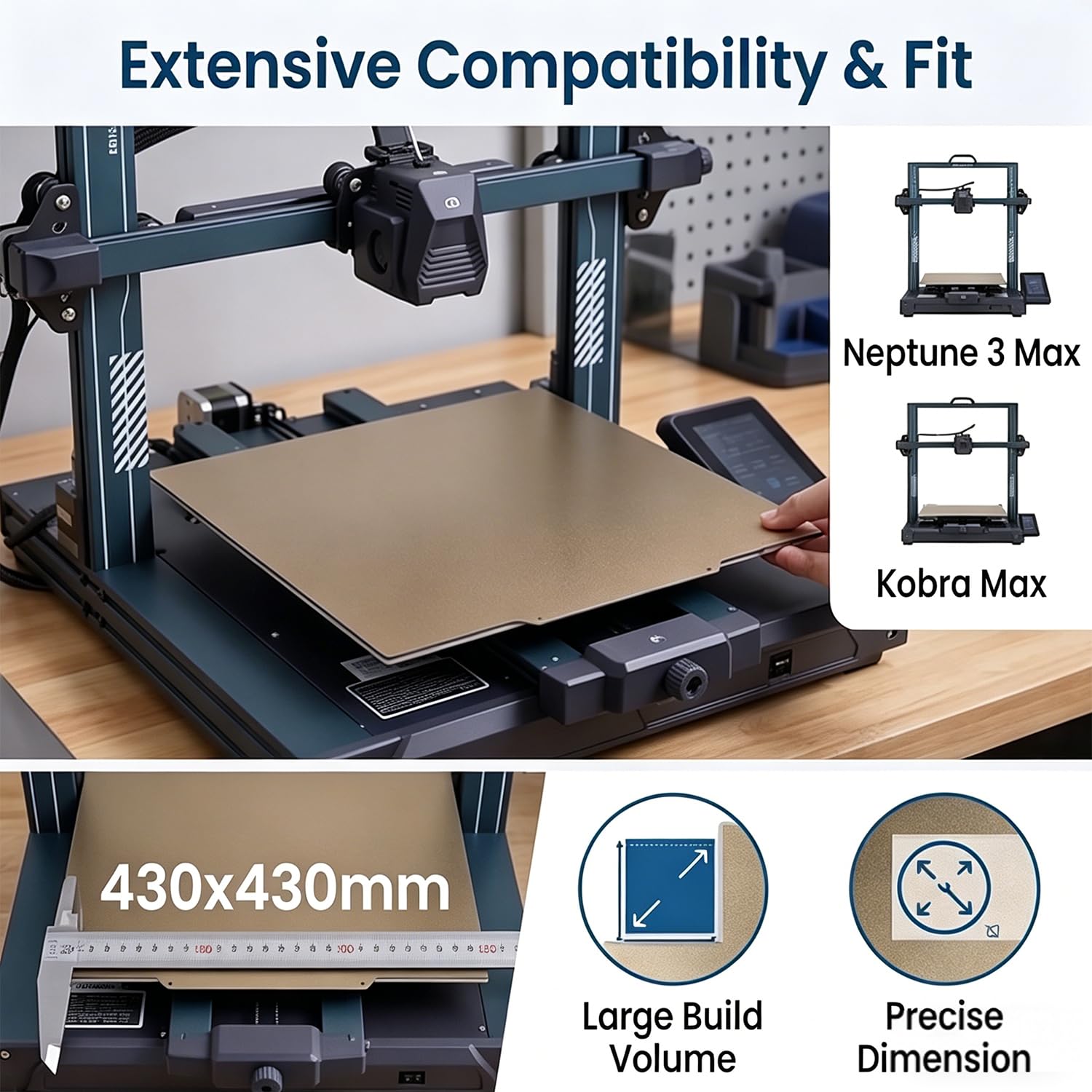 PEI Build Plate Druk 3D Łóżko Dwustronne Powder Powłoka PEI Powierzchnia Magnetyczna Wiosna Stalowa Elastyczna Platforma Kompatybilna z Neptune3 Max Neptune 4 Max 2 Max Max 3D Printer