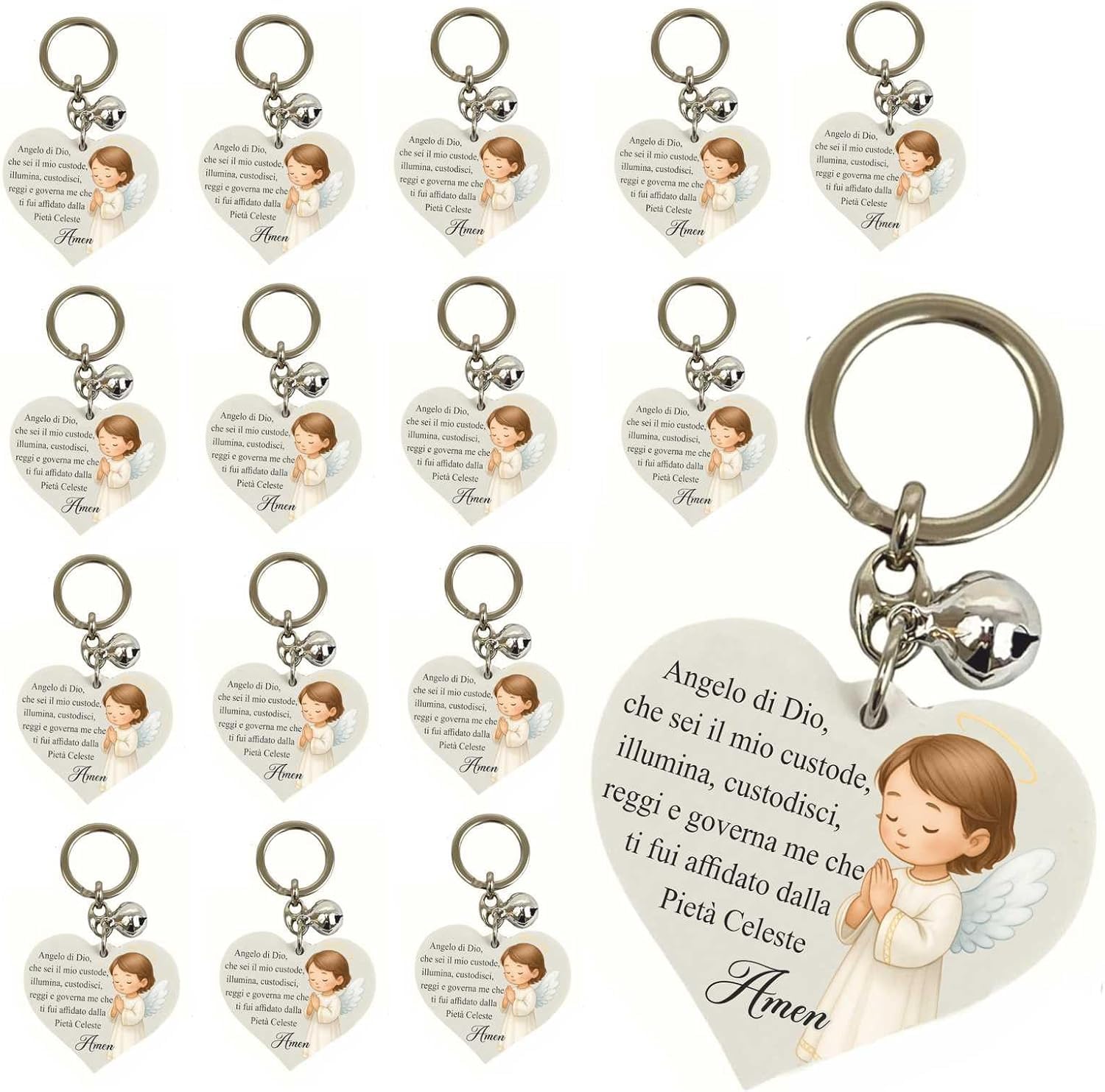 Regalami.Shop 16 Bomboniere Portachiavi Preghiera Padre Nostro – Bomboniera Comunione, Bomboniera Cresima, Bomboniera Battesimo, Regalo Catechismo e Feste Parrocchiali (16, Angelo di Dio)