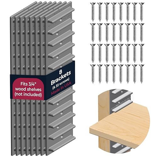 Made in USA EZStudRack Adjustable Shelf Brackets, 8-Pack (4 Pairs)
